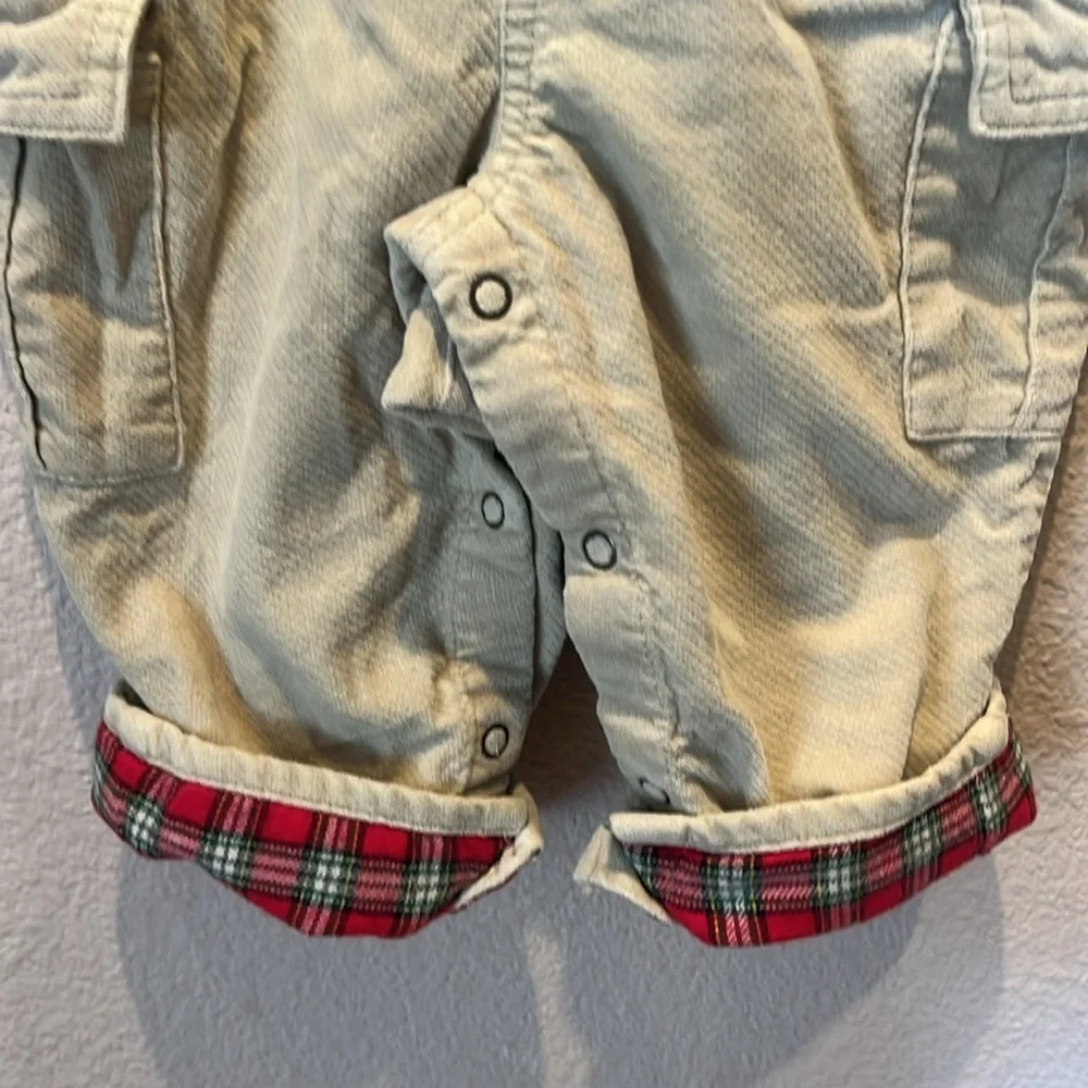 Oshkosh B’Gosh Christmas Train Plaid Overalls Size 12 Months